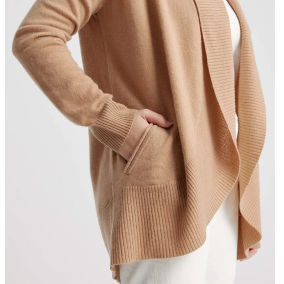 NEW! Quince Mongolian Cashmere Open Cardigan Sweater in Camel Large COZY KNIT - Picture 2 of 6